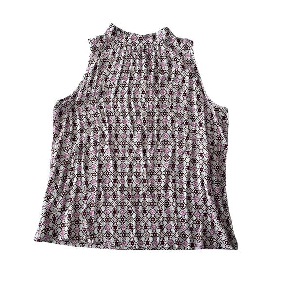 Loft Women's Jacquard Mock Neck Shell Blouse Pink Floral Geometric Print Size L - Picture 2 of 9